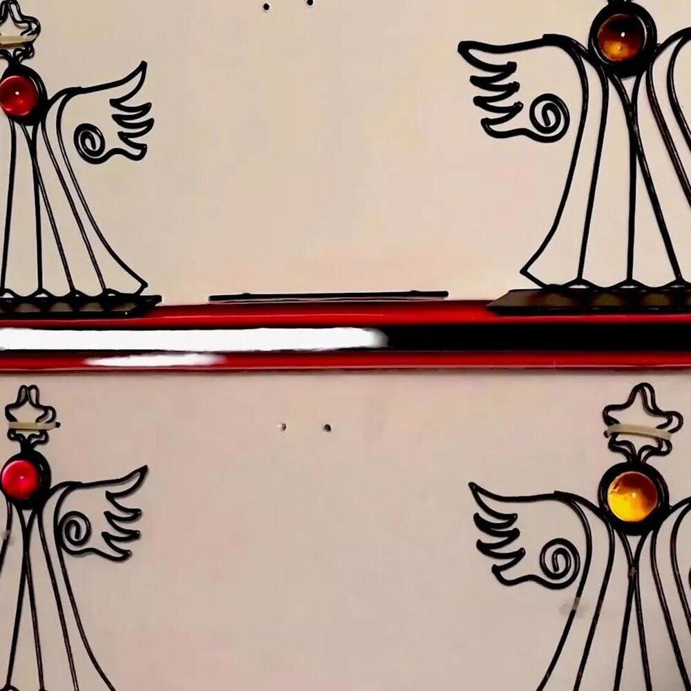 4 New VTG Pier 1 Angel Holiday Photo Holders Red+Gold Glass+Black Wire Bodies